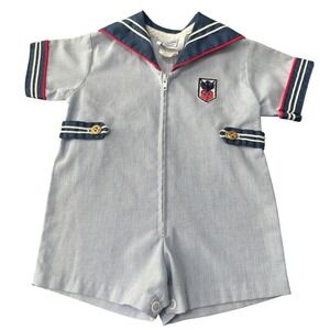 Vintage Little Bit Sailor Romper Baby 3-6m MADE IN USA Coastal Boating Nautical